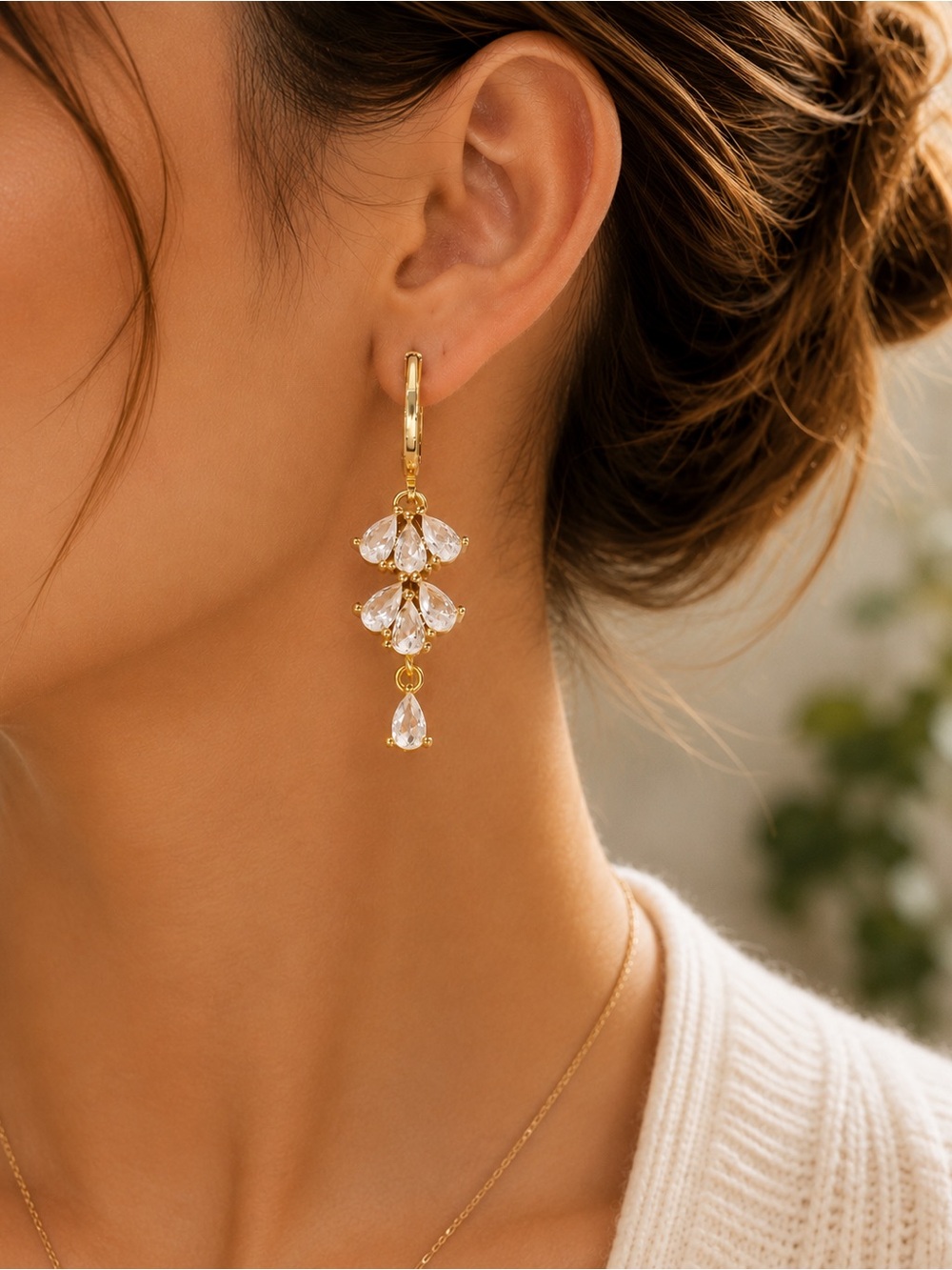 Anthropologie Gold Teardrop Crystal Dangle Earrings